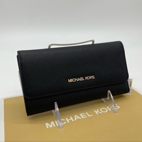 Michael Kors Large Trifold Wallet Black - Picture 1 of 8